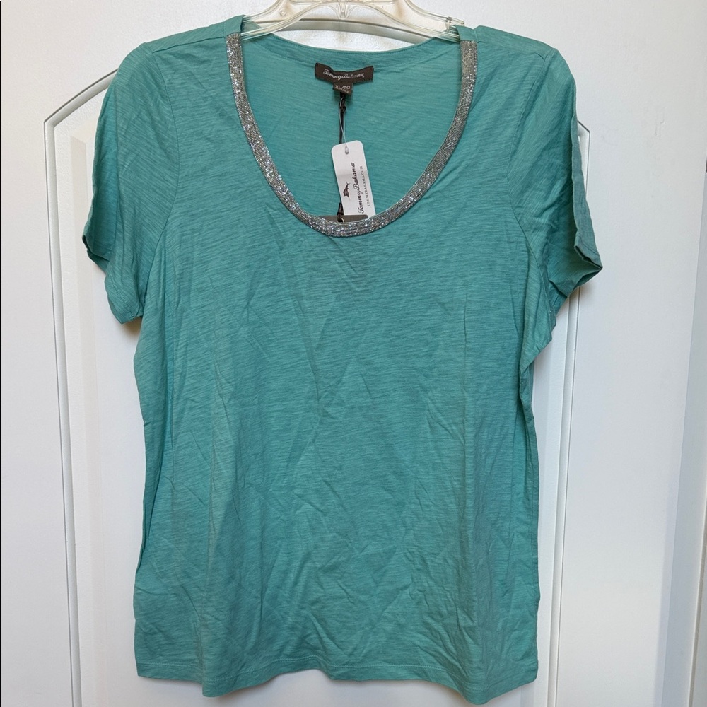 Tommy Bahama Aqua Short Sleeve Top with Silver Trim